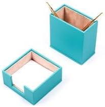 Luna Minimalist Leather Desk Set – 4 Piece Desk Organizer with Desk Pad, Pen Holder, Note Holder & Coaster – Compact Office Desk Accessories – Multiple Colors (Turquoise)