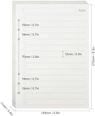 MultiBey A5 Refill To Do List, 120GSM 6-Ring Loose Leaf Paper, 80 Sheets