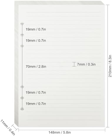 MultiBey A5 Lined Refill Paper, 120GSM 6-Ring Loose Leaf Inserts, 80 Sheets