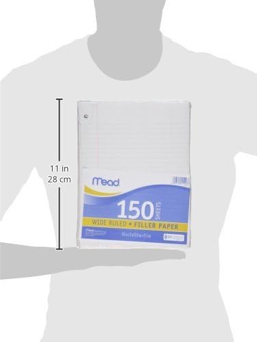 Mead Filler Paper, Loose Leaf Paper, Wide Ruled Paper, 150 Sheets, 10-1/2" x 8", White (15103)