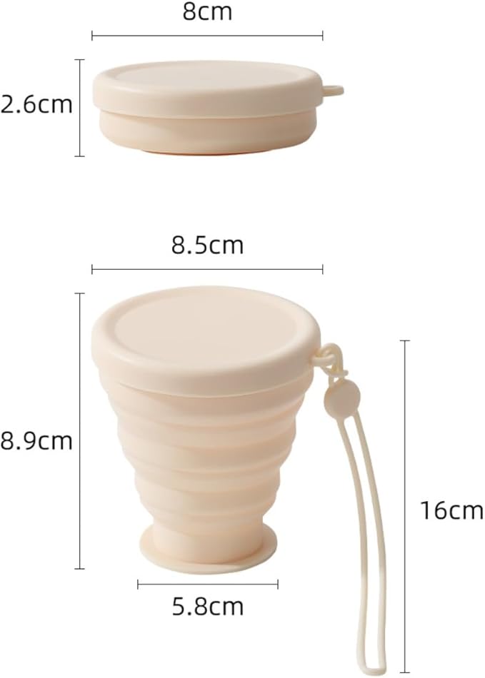 200ml Portable Silicone Folding Water Cup Heat Resistant Telescopic Collapsible Foldable Mug with Lid for Travel (Warm white)