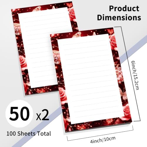 2 Pack Lined Sticky Notes 4x6 in, Cute Self-Stick Notepads with Lines, Large Memo Pads Strong Adhesive for Office, Home Red Luxury Butterfly