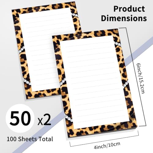2 Pack Lined Sticky Notes 4x6 in, Cute Self-Stick Notepads with Lines, Large Memo Pads Strong Adhesive for Office, Home Luxury Leopard Chain