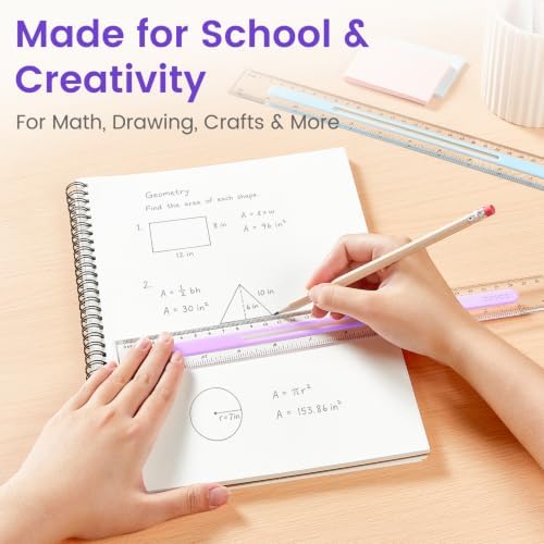 Sooez 6 Pack Ruler 12 Inch, Anti-Slip Clear Rulers for Kids School, Pastels
