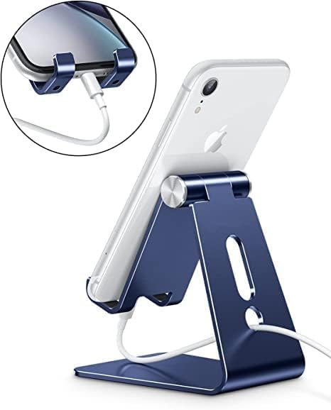 OMOTON Adjustable Cell Phone Stand, C2 Aluminum Desktop Phone Holder Dock Compatible with iPhone 15 14 13 Xs XR 8 Plus 7 6, Samsung Galaxy, Google Pixel, Android Phones, Navy Blue