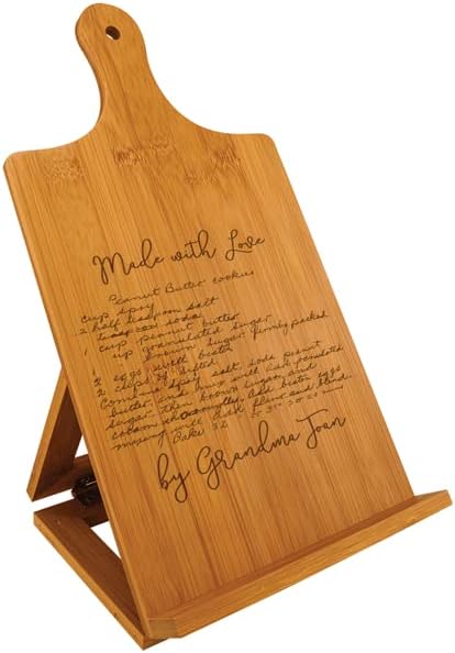 PERSONALIZED Bamboo Book Stand, Cookbook Holder Book Holder Foldable Wooden Cooking Bookstand for Textbook, Recipe, Music Books, Tablet, iPad Stand (Horizontal 10.25x10.5, Design 9 Custom Recipe)