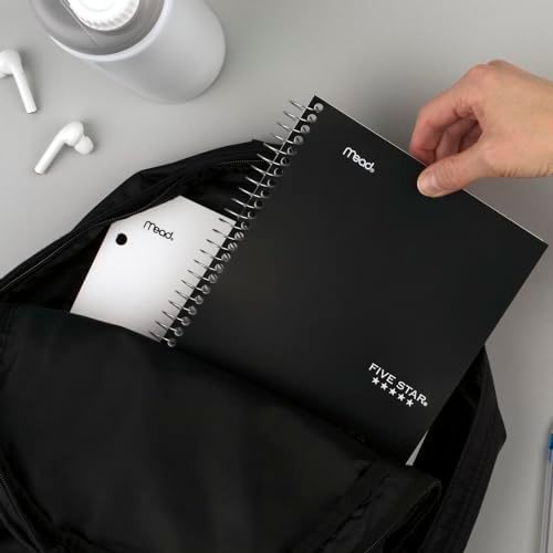 Five Star Spiral Notebook, 2 Subject, College Ruled Paper, 6" x 9-1/2", 80 Sheets, Fights Ink Bleed, Water Resistant Cover, Black (840029AA2-ECM), (Pack of 12)