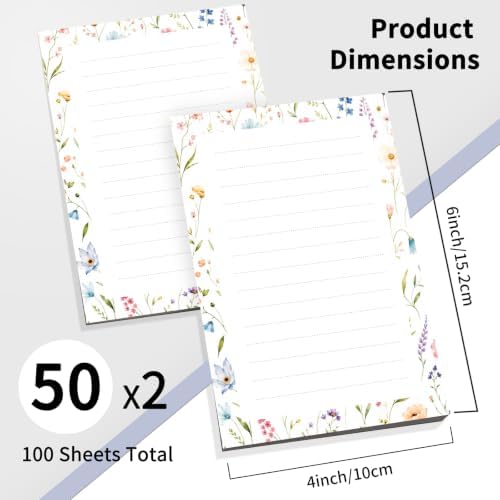 2 Pack Lined Sticky Notes 4x6 in, Cute Self-Stick Notepads with Lines, Large Memo Pads Strong Adhesive for Office, Home Watercolor Boho Flowers