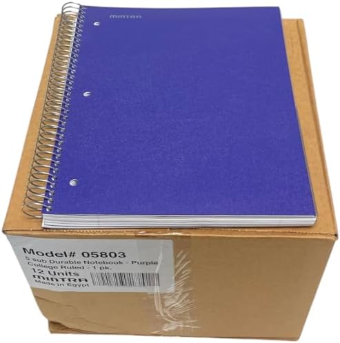 Mintra Office Durable Spiral Notebooks, 5 Subject (Purple, College Ruled 12pk)
