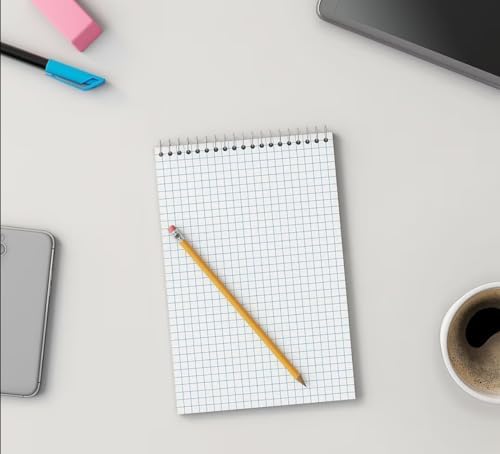 1InTheOffice Steno Pads Spiral 6x9 Quad Ruled, Graphing Paper Notebook Spiral, Top Bound, Graph Ruled, White, 80 Sheets, (6 Pads/Pack)