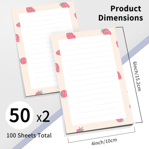 2 Pack Lined Sticky Notes 4x6 in, Cute Self-Stick Notepads with Lines, Large Memo Pads Strong Adhesive for Office, Home Cute Strawberry