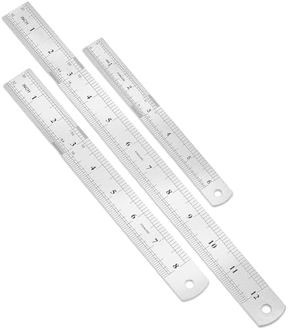Metal Ruler, 3 Pack, 6, 8, 12 Inch (15, 20, 30 CM) | Metric Ruler