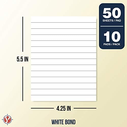 Memo Pads, White, With Black Lines – Lined Paper Notepads, Scratch / Writing Pad for Planning, To-Do Lists, Appointments, Reminders, Home, Office – 50 Sheets Per Pad, 10 Pads per Pack – 4.25" x 5.5"
