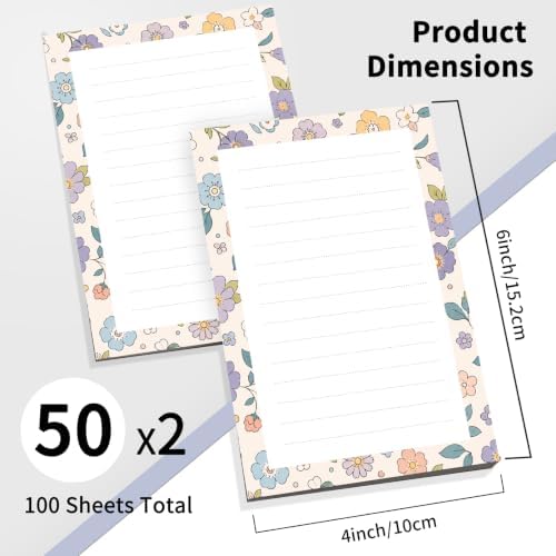 2 Pack Lined Sticky Notes 4x6 in, Cute Self-Stick Notepads with Lines, Large Memo Pads Strong Adhesive for Office, Home Cute Boho Flowers