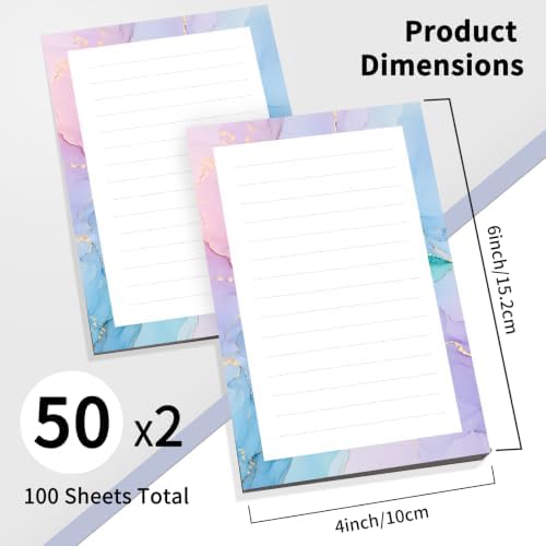 2 Pack Lined Sticky Notes 4x6 in, Cute Self-Stick Notepads with Lines, Large Memo Pads Strong Adhesive for Office, Home Purple Cute Marble