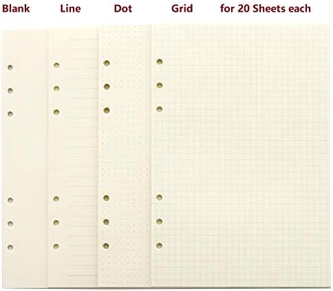 A5 Planner Inserts, Refillable for Filofax Refills,Harphia,6 Ring Binder Refill,Dot,Line,Grid,Plain,80 sheets/160 Pages for Premium 100 GSM Thickness(A5 5.59 x 8.27'')