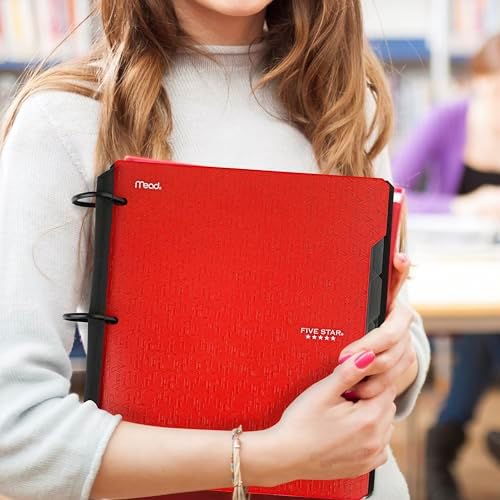 Five Star Flex Refillable Notebook + Study App, College Ruled Paper and 1-1/2 Inch TechLock Ring Binder with Pockets, Tabs and Dividers, 300 Sheet Capacity, Fire Red (29324AB2) (Pack of 6)