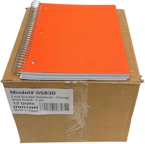 Mintra Office Durable Spiral Notebooks, 5 Subject (Orange, Wide Ruled 12pk)