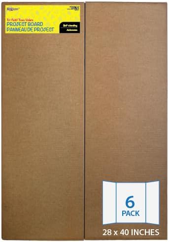 Royal Brites 1-Ply Corrugated Tri-fold Project Board 28" x 40", Exhibition, Presentation, & Science Fair Display Boards, Lightweight Tri-Fold Board with Smooth Surface, White/Kraft, Pack of 6