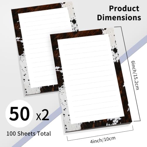 2 Pack Lined Sticky Notes 4x6 in, Cute Self-Stick Notepads with Lines, Large Memo Pads Strong Adhesive for Office, Home Brown White Cowhide