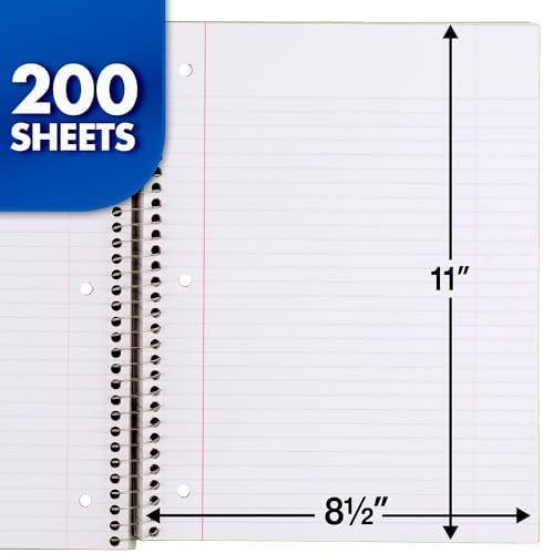 Mead Spiral Notebook, College Ruled Paper, 11" x 8", 200 Sheets, Assorted Colors, 1 Count (06780)