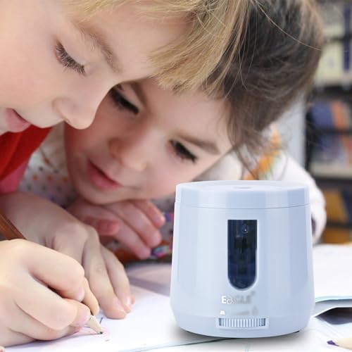 Eagle Pencil Sharpener-Battery/USB Operated, Electric Sharpener with High Capacity, Auto Stop Function, Adjustable Pencil Points-Perfect for Standard Pencils(Blue)