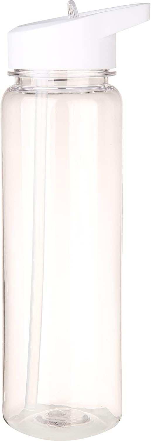 Tritan Clear Water Bottle With Straw | No Markings BPA Free 24 oz Sports Water Bottle | Leak Proof Re-Usable Flip Top Plastic Drinks Bottles for School, Office, Gym, Cycling (Clear-Straw-24oz)