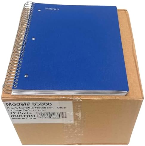 Mintra Office Durable Spiral Notebooks, 5 Subject (Blue, College Ruled 12pk)