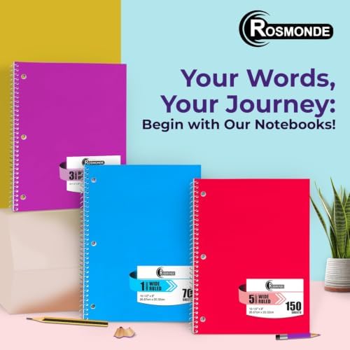 Rosmonde 100 Pack Bulk Spiral Notebook, 1 Subject Wide Ruled, 70 Sheets