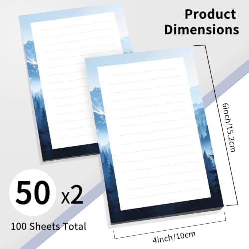 2 Pack Lined Sticky Notes 4x6 in, Cute Self-Stick Notepads with Lines, Large Memo Pads Strong Adhesive for Office, Home Blue Cute Mountain
