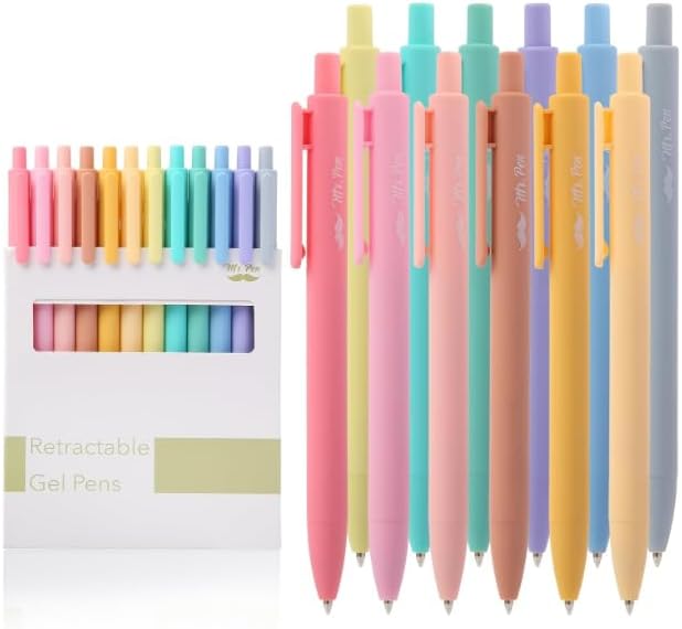 Mr. Pen- Retractable Gel Pens, 12 Pack, Assorted Colors Ink, Fine Point 0.7mm, Fast Dry, Smooth Writing, Cute Pens for Drawing, Writing Planner and School Supplies