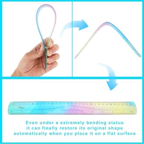 1 Set Flexible Ruler Math Set - Includes Protractor, Triangle Rulers, 12 Inch Straight Ruler, Drafting Geometry Measuring Tool for School, Office, Home Supplies (Gradient Style, Blue)