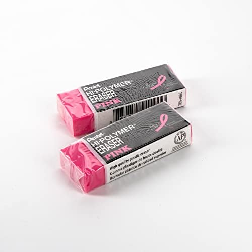 Pentel PINK BCA Hi-Polymer Block Eraser, Large, Pink, Pack of 2 (ZEH10BCBP2)
