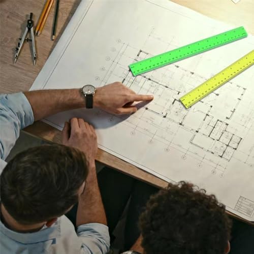 8pcs Color Transparent Ruler Plastic Rulers,Ruler 12 Inch with Inch and Metric Graduations,Suitable for Engineering Drawings and Offices Family.