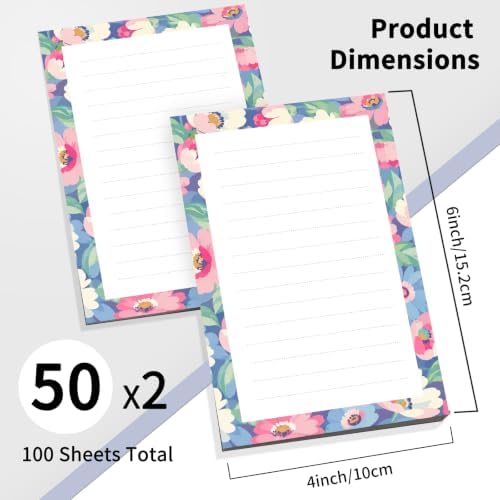 2 Pack Lined Sticky Notes 4x6 in, Cute Self-Stick Notepads with Lines, Large Memo Pads Strong Adhesive for Office, Home Beautiful Boho Flowers