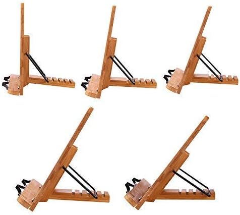 Bamboo Book Stand - Portable Laptop Table & Cookbook Stand - Adjustable, Foldable - Brown