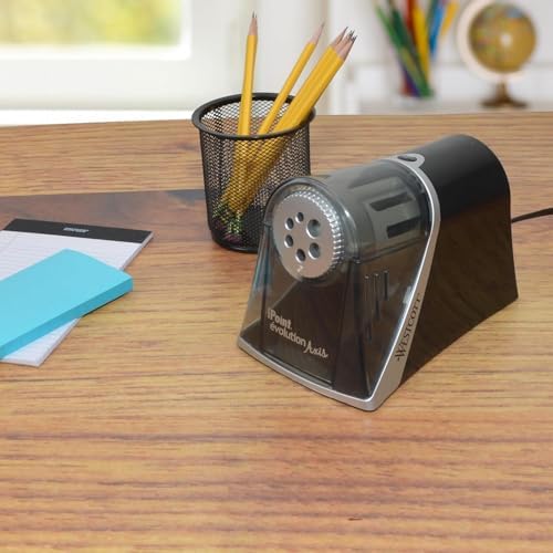 Westcott iPoint Evolution Axis Heavy Duty Electric Pencil Sharpener for Classroom, Black and Silver