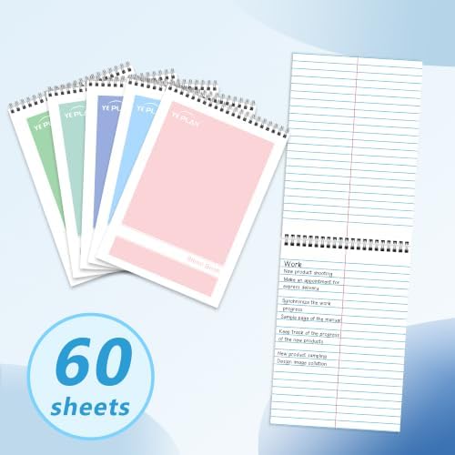 Yeplan Top Spiral Notebook 6x9 10 Pack, Steno Pads Spiral Notebooks with Gregg Ruled White Paper, Notebooks & Writing Pads for School, College, Work, Office, Home, 60 Sheets, 5 Light color
