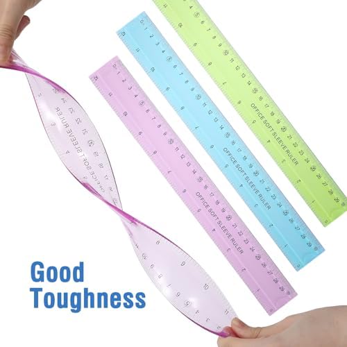 Grevosea 3 PCS Flexible Ruler, 12 Inch Clear Plastic Ruler Soft Bendable Rulers with Centimeters and Inches for Kids and Adults School Classroom Office Supplies (Pink, Blue, Green)