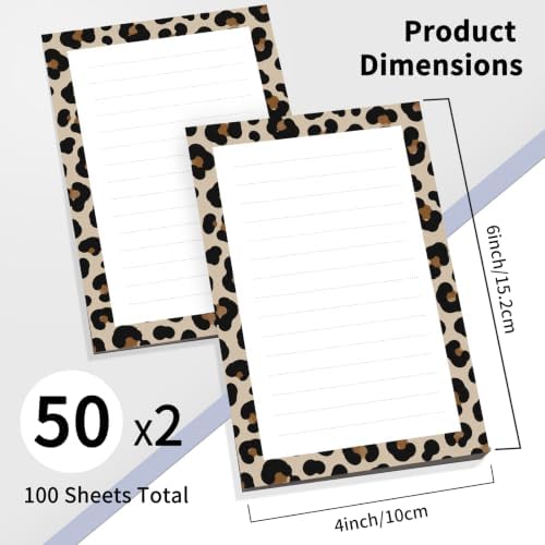 2 Pack Lined Sticky Notes 4x6 in, Cute Self-Stick Notepads with Lines, Large Memo Pads Strong Adhesive for Office, Home Luxury Leopard