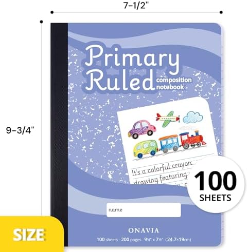 ONAVIA Primary Composition Notebook 4 Pack, Picture Space, 200 Pages Marble
