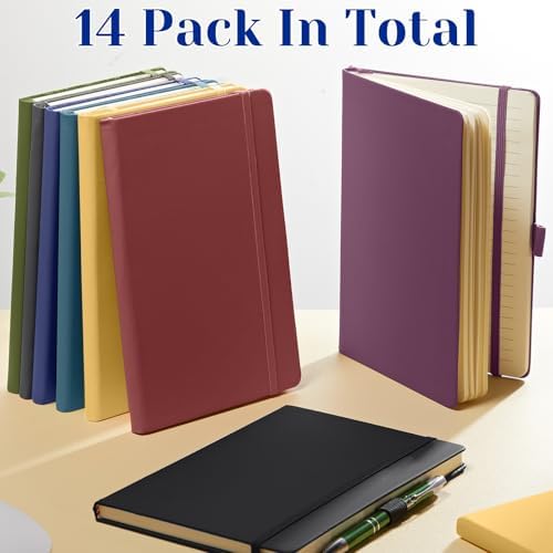 Laumoi 14 Pack Hardcover Lined Journal Notebooks Bulk,Retro Color,A5