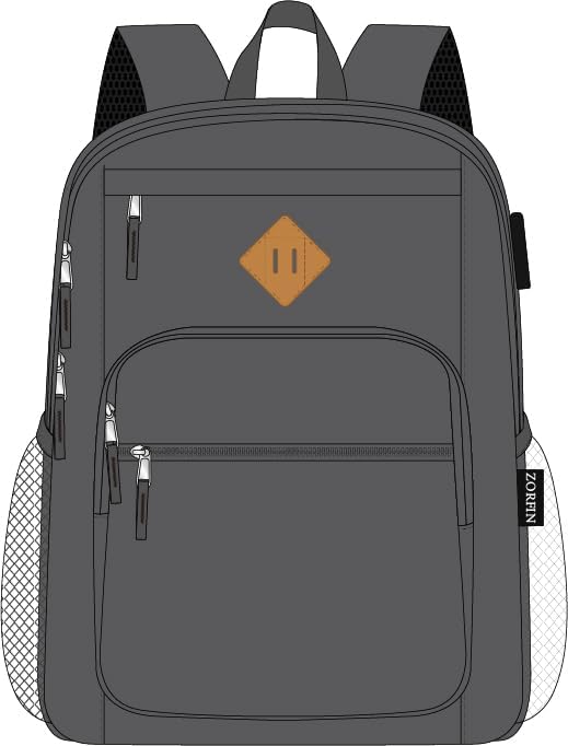 ZORFIN 36L Backpack for College, and Travel: Water Resistant Bookbag with 8 Compartments - Forge Grey