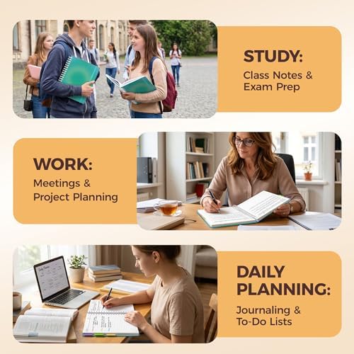 Hardcover Spiral Notebook Journal for Women & Men, Cute 5 Subject Notebook College Ruled for School & Work, Journaling Notebooks with Removable Dividers Tabs, 8" x 10", 300 Pages, Teal Gradient