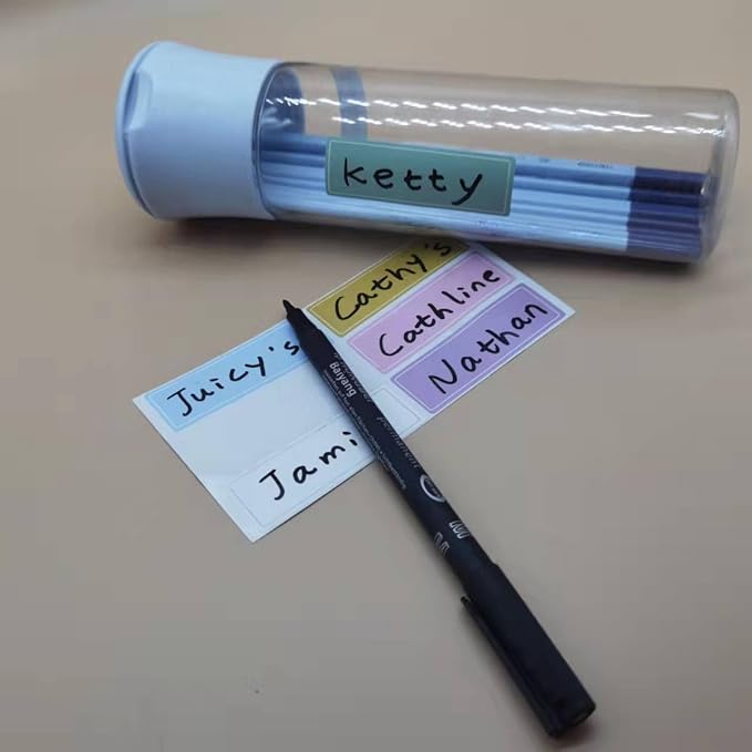 Waterproof Removable Name Labels for Children, 150PCS Handwritten Colored Label for Classroom, Home, Office Organizing Projects