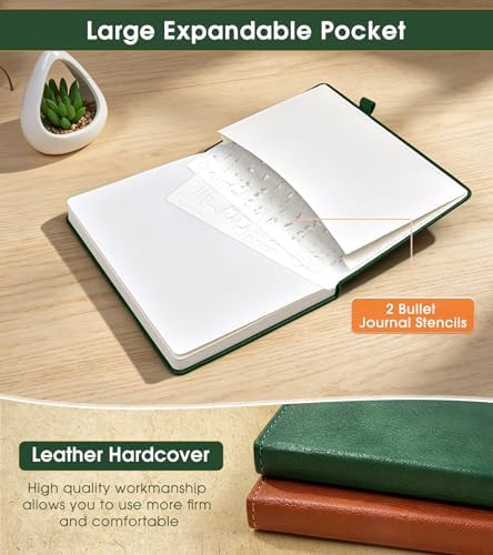 Journal Notebook, A5 Leather Hardcover Blank Sketchbook, 160 Pages, 180° Lay-Flat Binding, 100 GSM Thick Paper, for Sketching, Drawing, Art Journaling & Creative Writing (Green)