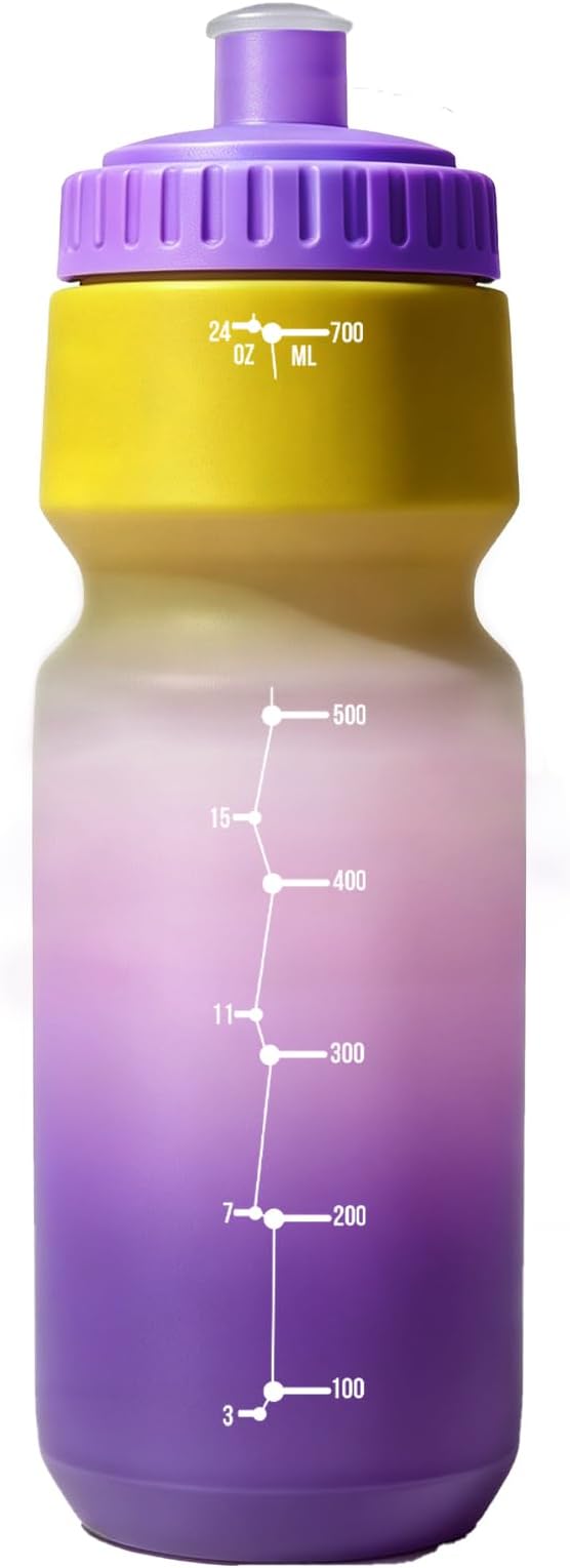 24oz Bike Water Bottle, Cycling Squeeze Water Bottle Leakproof BPA Free | with Capacity Scale w/Pull Top Lid, Reusable, for Bicycle, Gym,Camping, Hiking