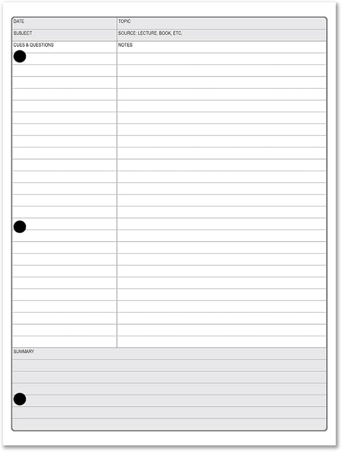 BookFactory Universal Note Taking System (Cornell Notes) / NoteTaking Pad - 1 Pad, 50 Pages, 8 1/2'' x 11'' - Notepad (Made in USA)