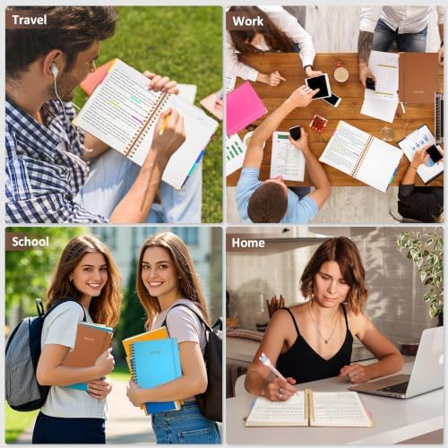 Hardcover Spiral Notebook Journal, 8"x10" Large B5 Notebooks with Removable Dividers Tabs, 300 Pages Leather 5 Subject Notebook College Ruled, Lined Journal for Women Work School Note Taking, Rose Red