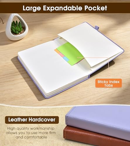 Lined Journal Notebook, A5 Hardcover Leather Journals for Writing, 160 Numbered Pages, 5.7'' x 8.3'' Journaling Notebooks for Men Women, Thick Paper College Ruled Journal for Work Office School, Purple